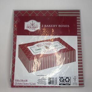 Holiday Time 2 Pack Bakery Boxes 10x3x6 Christmas Cookie Gift Packaging - NEW